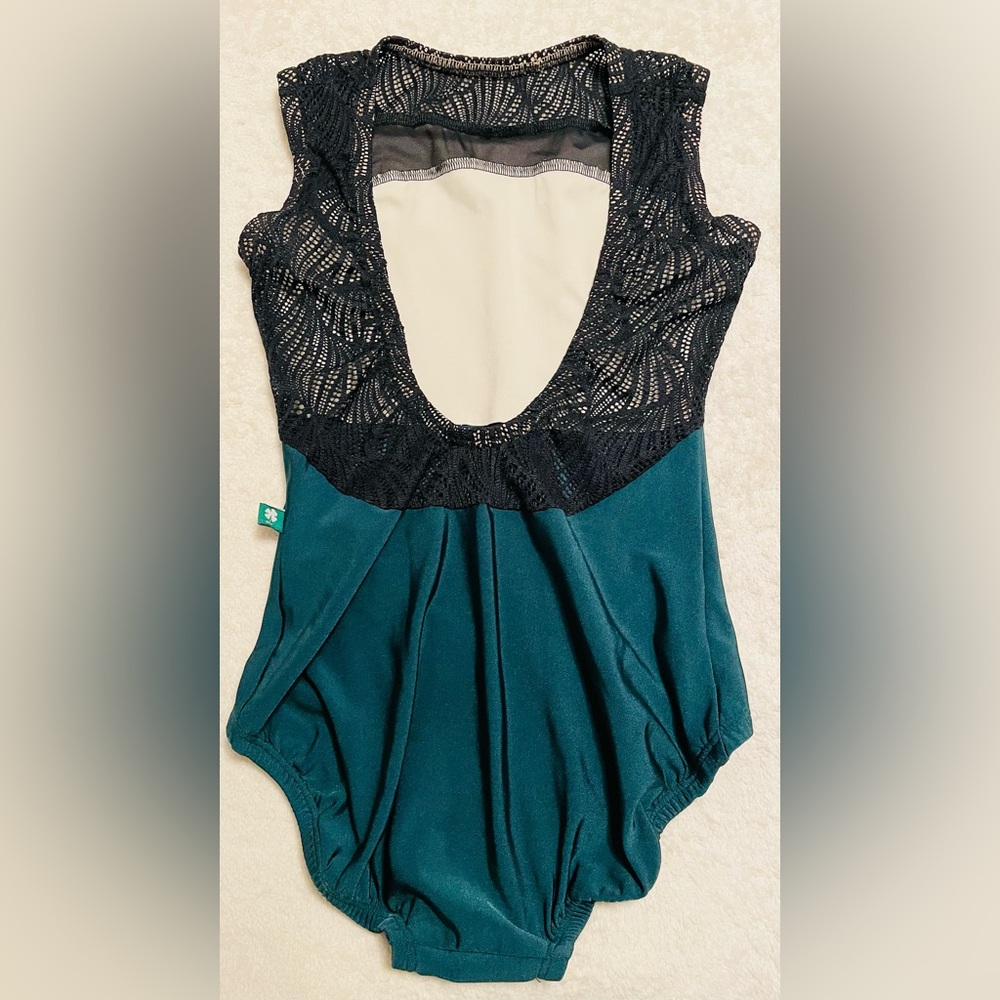 Lucky Leo Leotard Black and Hunter Green EUC Size Small - Picture 2 of 3